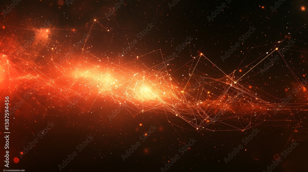 Poster complex glowing network of interconnected lines and nodes against dark futuristic backdrop