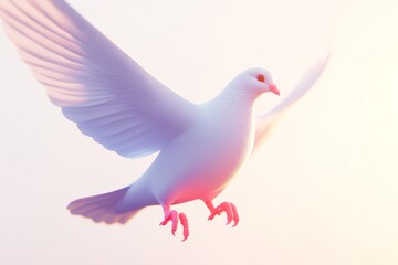 Fototapeta premium White dove with outstretched wings soars peacefully through light. 