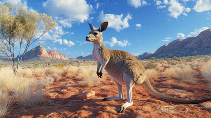 Kangaroo in Australian Outback landscape