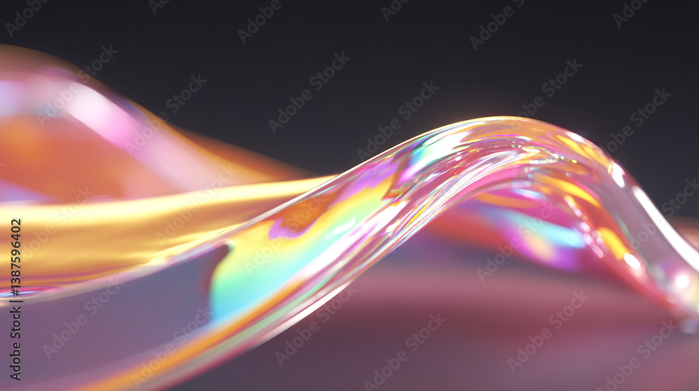 Poster iridescent ribbon flowing with vibrant colors on a dark background creating a fluid motion effect