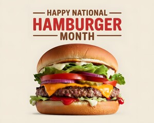 Deliciously appetizing hamburger highlighting National Hamburger Month. Close-up of a mouthwatering hamburger, perfect for a National Hamburger Month promotion.