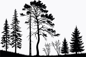 Black silhouette of nature trees in a modern art style, perfect for environmental or minimalist designs