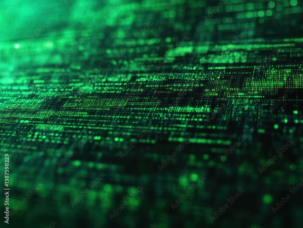 Poster abstract green digital data stream with glowing lines and patterns