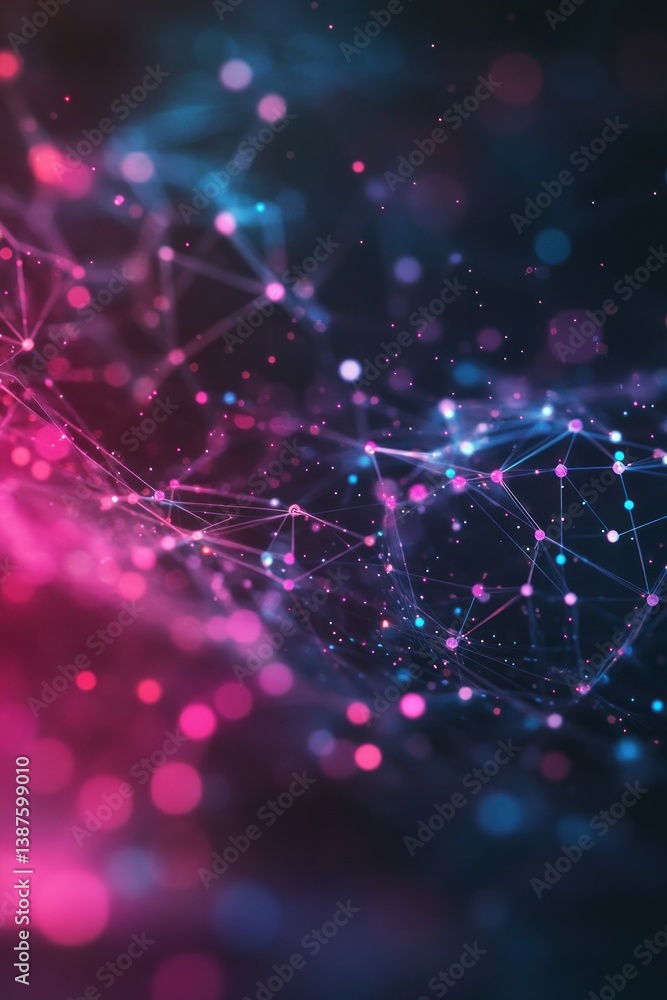 Poster abstract digital network with glowing nodes and connections