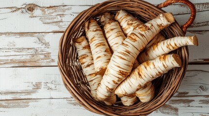 Fresh, crisp roots in a wicker basket