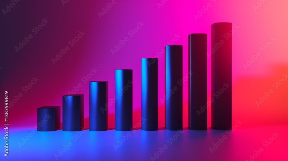 Aufkleber d bar graph with black bars and a neon-colored gradient background, sharp shadows enhancing depth