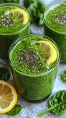 Fototapeta premium Fresh green smoothie with lemon and chia seeds