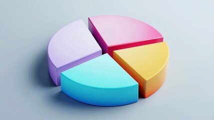 Obraz premium Clean D pie chart with five distinct parts, soft gradient colors, and a minimalist gray background