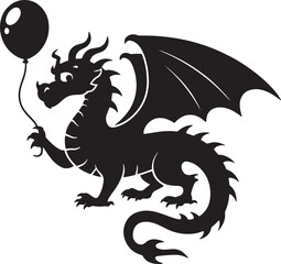 Dragon with Balloon silhouette vector design
