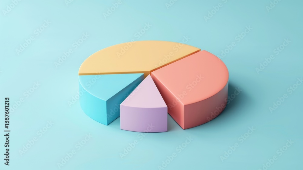 Poster simple d pie chart with muted colors and clear labels for each part on a light blue background