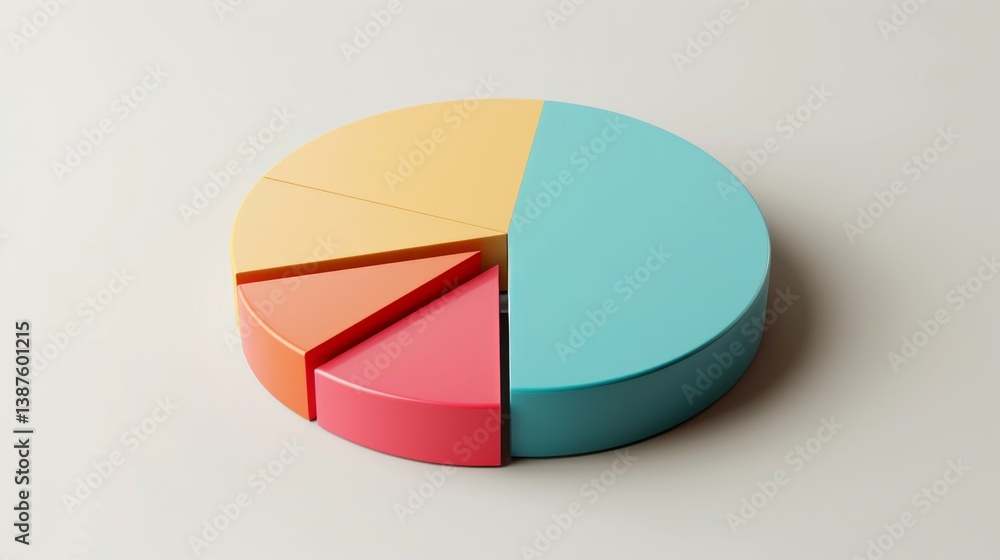 Aufkleber simple d pie chart with three color-blocked parts and subtle d effects, set on a light gray backdrop