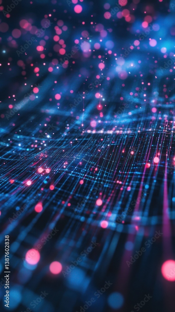 Poster abstract representation of digital data flow with glowing particles and lines