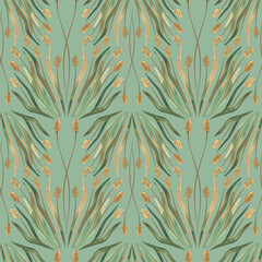 Textile seamless floral pattern with wild grasses and cereals. Design for kitchen home textiles, tablecloths, curtains, bed linen, dress fabrics, wrapping paper.