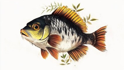 Ornate Koi Fish Digital Painting, Detailed Scales, Aquatic Life, Koi, Fish Art Koi, Digital Painting