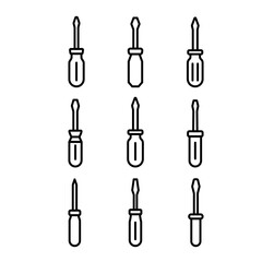 
Illustration showing a set of black screwdriver icons on a white background
