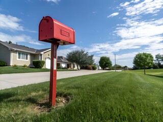 red mailbox on the front lawn
