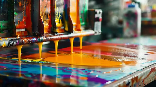 Vibrant Colors Exploding: A Close-Up of Screen Printing in Action