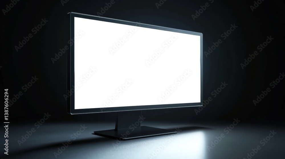 Fototapete sleek desktop monitor displaying bright white screen in a minimalistic professional workspace with s