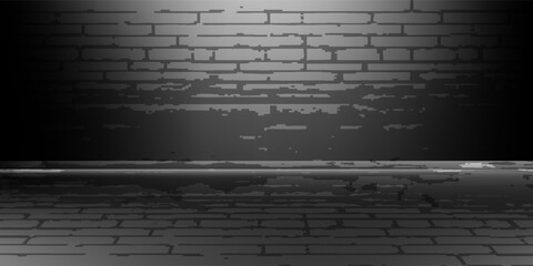 Black studio background with lights shining on the floor, black wall room with spotlights, edited illustration used for product display.