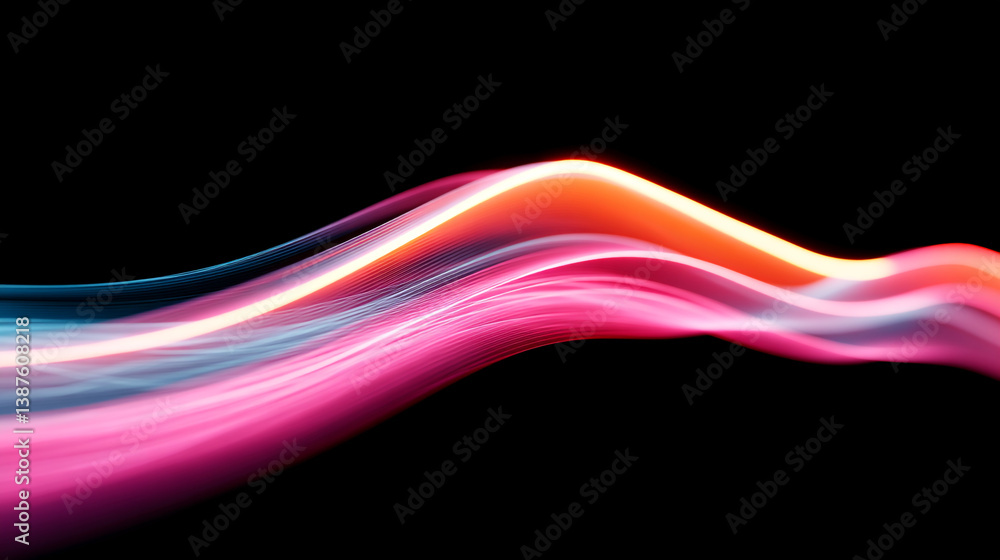 Poster abstract flowing lines of vibrant colors on a black background creating a dynamic composition