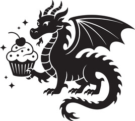 Dragon with Cupcake silhouette vectoor design