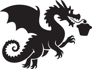 Dragon with Cupcake silhouette vectoor design