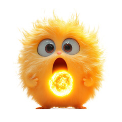 A Fluffy 3D Cartoon Character with a Shocked Expression Isolated on Transparent Background
