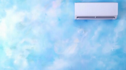 Wall-mounted air conditioner in a peaceful room with scenic outdoor view. Perfect for HVAC, comfort, and home climate control themes.