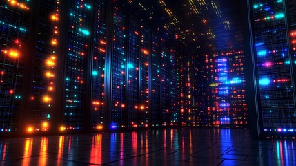 Fototapeta premium Illuminated Server Room Network.