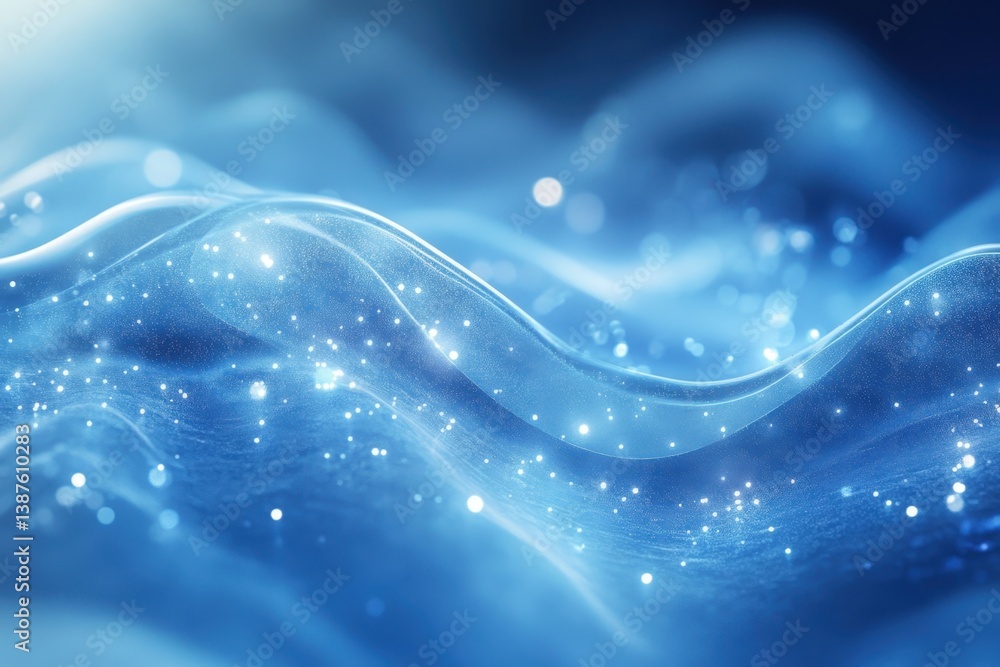 Poster abstract close-up of shimmering blue waves with sparkling effects under soft light