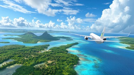 Jet Flying Over Tropical Islands