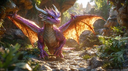 Fantasy Dragon in Lush Forest Path