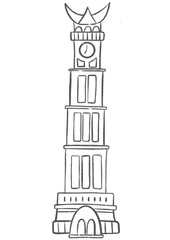 digital pencil doodle jam gadang bukittinggi png