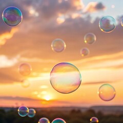 Bubbles floating in the sunset