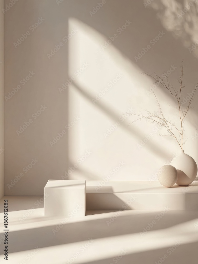 Poster Sophisticated abstract background featuring soft 3D shadows on a smooth white surface with elegant minimalism