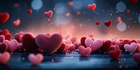 A romantic composition of 3D-rendered velvet hearts on a dark wooden surface, perfect for Valentine's Day banners, love-themed presentations, and romantic events.