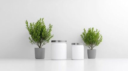 Clean, modern jars with plants