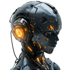 Fototapeta premium Humanoid Robot with Glowing Core and Headphones Isolated on Transparent Background