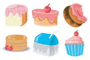 cute snacks vector set. kawaii and delicious food icons