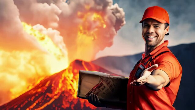 courier holding cardboard, delivery boy with a parcel