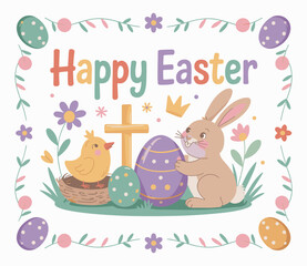 Easter poster, Easter banner, banner, Easter clipart, happy Easter, Easter 2025, 2025, Easter celebration, easter sublimation, easter card, easter, bunny, rabbit, egg, card, spring, cartoon, holiday, 