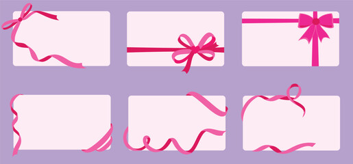 Collection of ribbons on a  background. Illustrations vectors.Pink bows and ribbon. Festive new year birthday scarlet gift package elements isolated vector illustration