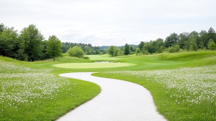 Obraz premium Golf course pathway winding through lush greenery
