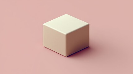 Obraz premium Minimalist Beige Cube on Pink Background: A Study in Simplicity and Form