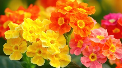 Fototapeta premium Vibrant Primrose Flowers in Assorted Colors and Textures