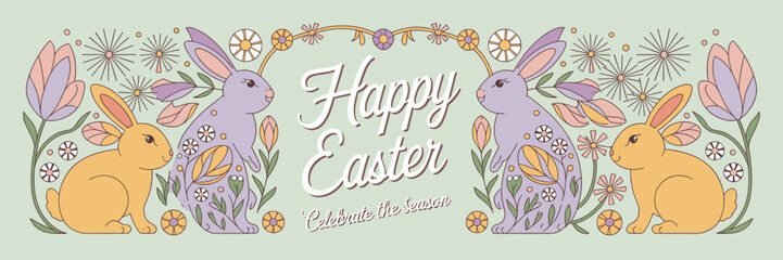 Obraz premium Easter poster, Easter banner, banner, Easter clipart, happy Easter, Easter 2025, 2025, Easter celebration, easter sublimation, easter card, easter, bunny, rabbit, egg, card, spring, cartoon, holiday, 