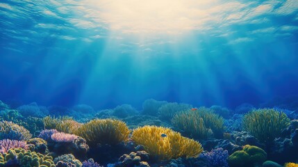 Naklejka premium Scenic underwater view of marine life and coral. Great for ocean conservation, diving, and nature themes.