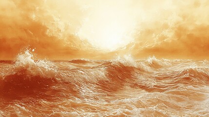 Fototapeta premium Fiery Sunset Over Turbulent Sea
