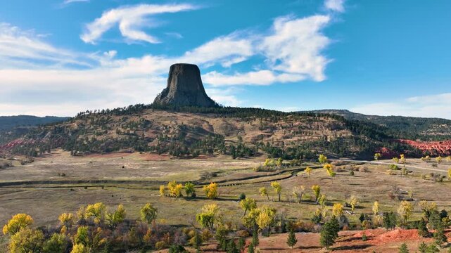 Aerial shot of the amazing Devils Tower National Monument in Wyoming.