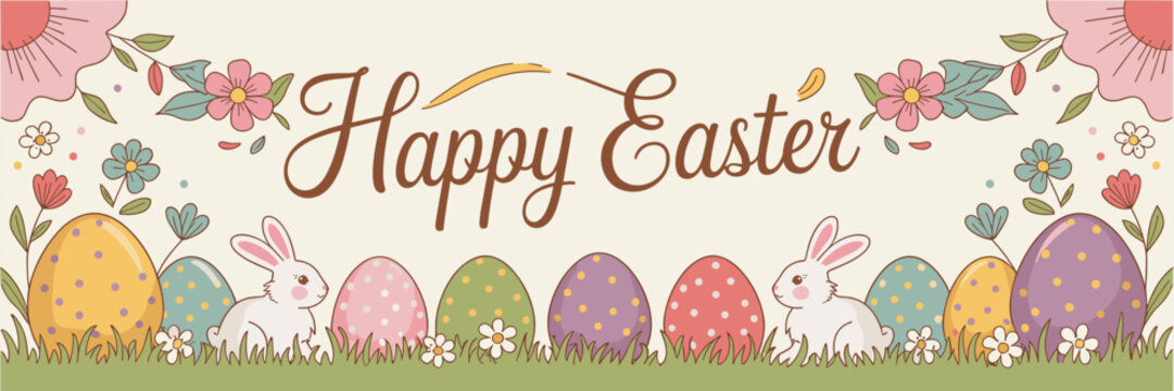 Easter poster, Easter banner, banner, Easter clipart, happy Easter, Easter 2025, 2025, Easter celebration, easter sublimation, easter card, easter, bunny, rabbit, egg, card, spring, cartoon, holiday, 